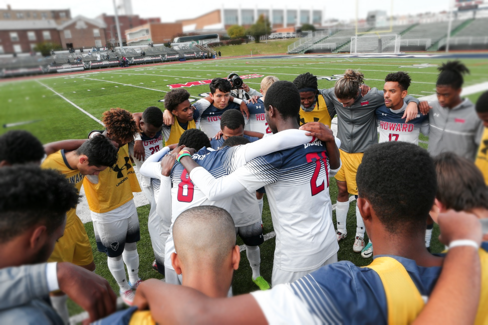 Howard soccer huddle